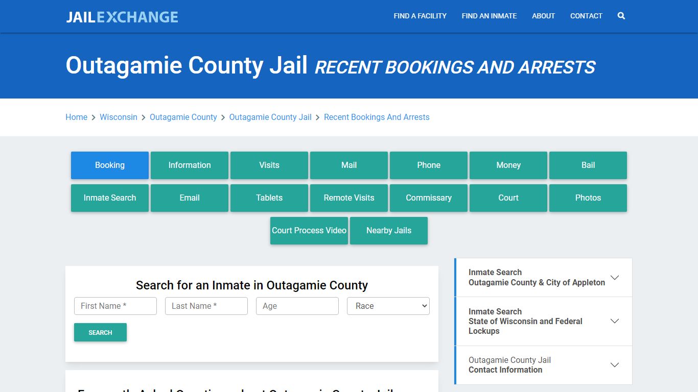 Outagamie County Jail Recent Bookings And Arrests - Jail Exchange