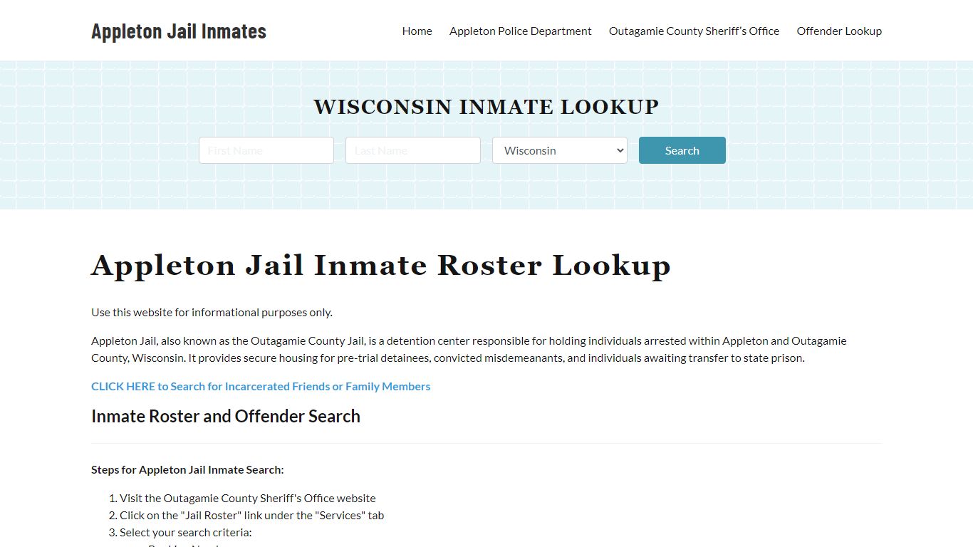 Appleton Jail Inmate Roster, Outagamie County, WI, Offender Search