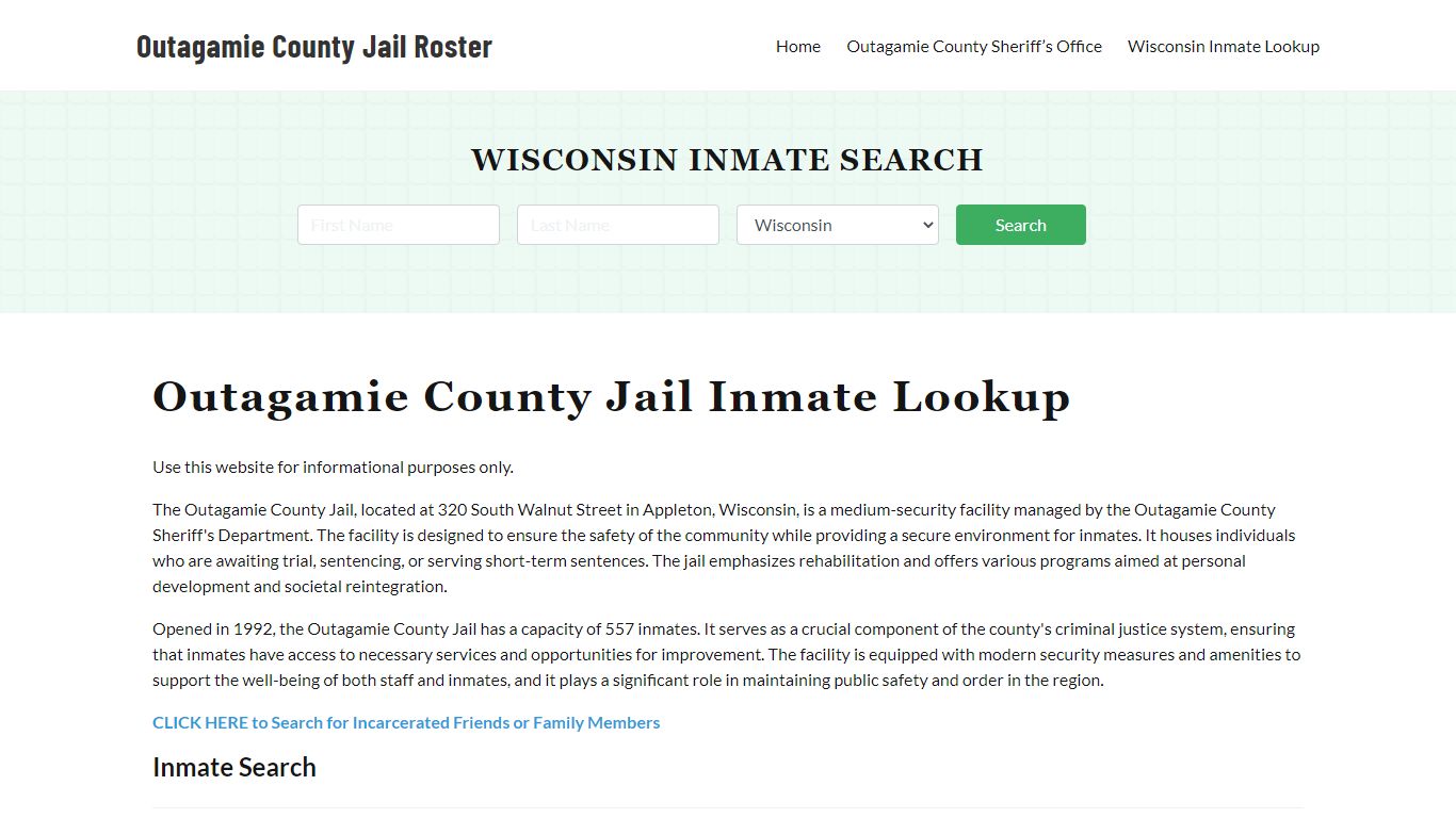 Outagamie County Jail Roster Lookup, WI, Inmate Search