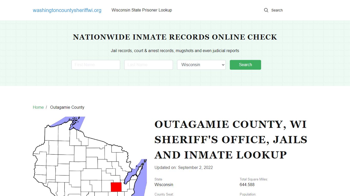 Outagamie County WI Sheriff's Office, Jails and Inmate Lookup
